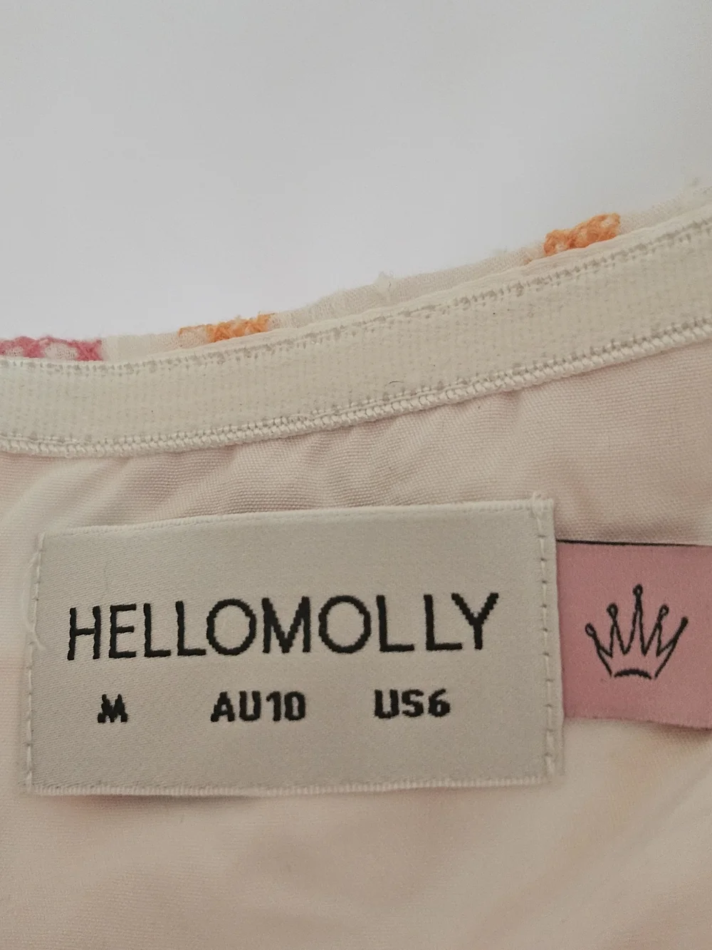 HELLO MOLLY Embroidered Strapless Ruched Mini Dress Size M Cotton Pink Orange - Picture 3 of 16